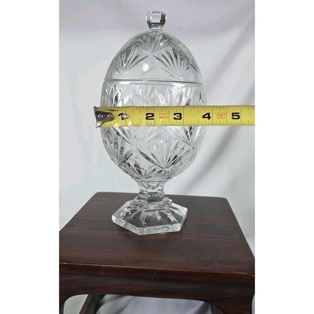 CRISTAL D'ARQUES Clear Crystal Egg Shaped Pedestal Base Candy Dish Lid